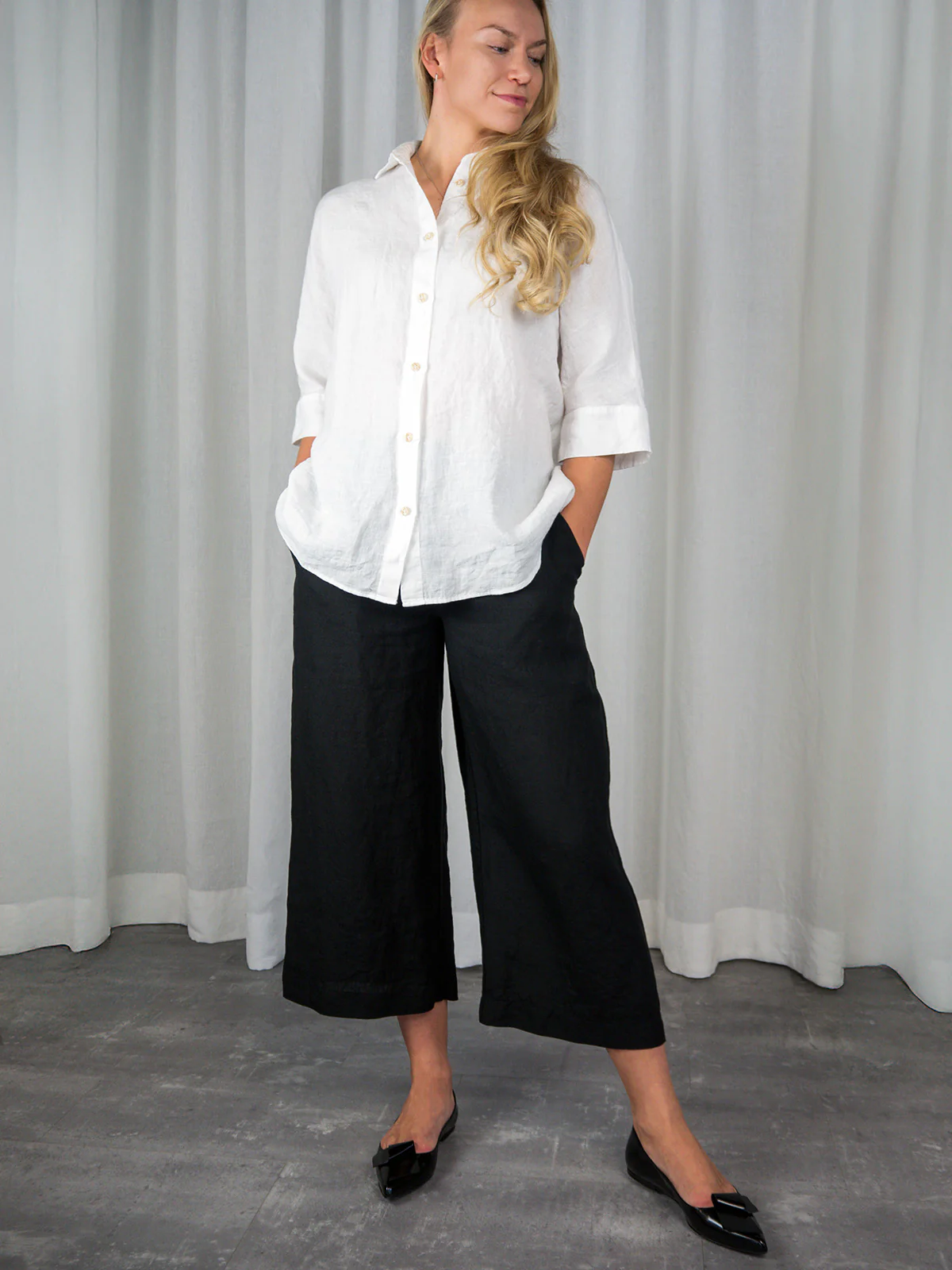 Gerda Pellava Culottes, Musta - Image 2