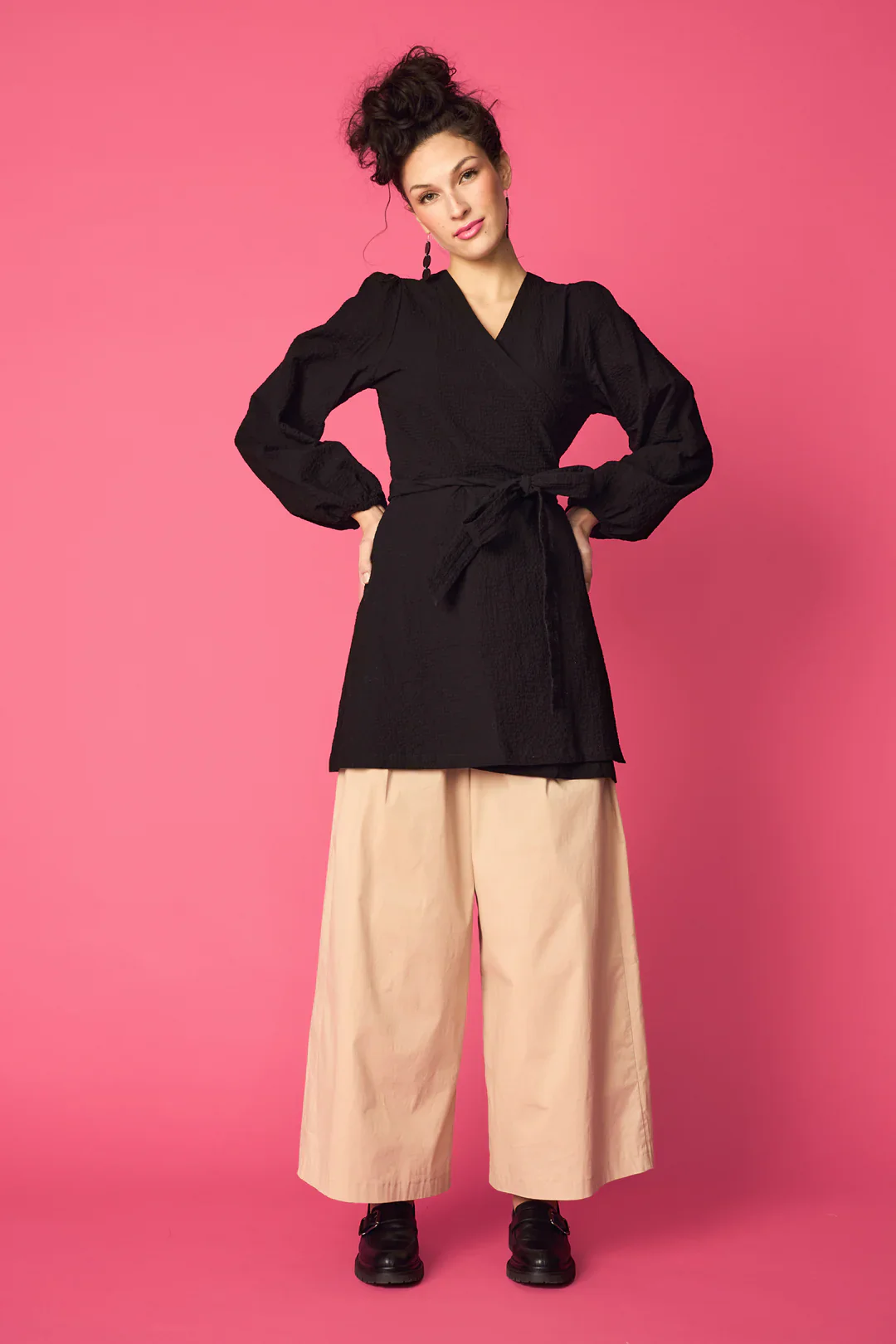 Puff Wrap Dress, Black - Image 3